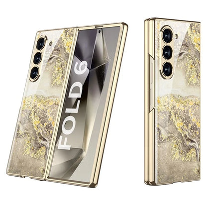 GKK For Samsung Galaxy Z Fold6 5G Case Electroplating Marble Pattern Tempered Glass+PC Phone Cover