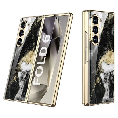 GKK For Samsung Galaxy Z Fold6 5G Case Electroplating Marble Pattern Tempered Glass+PC Phone Cover