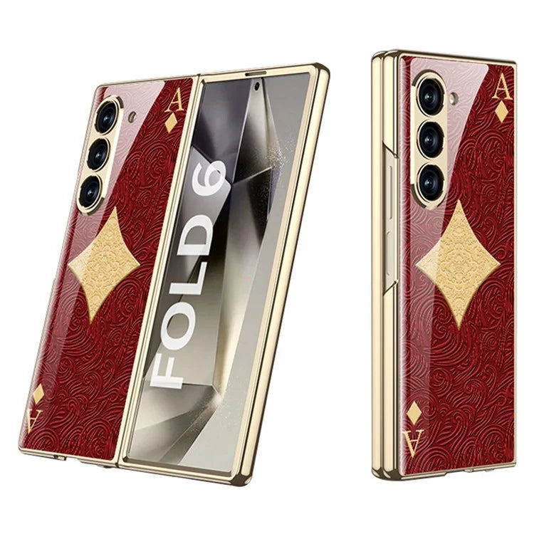 GKK For Samsung Galaxy Z Fold6 5G Case Electroplating Printed Pattern Tempered Glass+PC Phone Cover