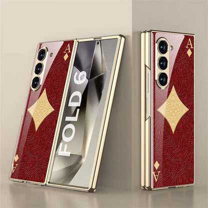GKK For Samsung Galaxy Z Fold6 5G Case Electroplating Printed Pattern Tempered Glass+PC Phone Cover