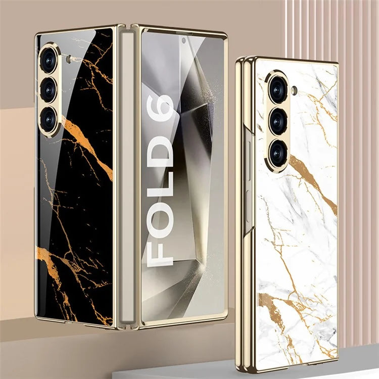 GKK For Samsung Galaxy Z Fold6 5G Case Electroplating Printed Pattern Tempered Glass+PC Phone Cover