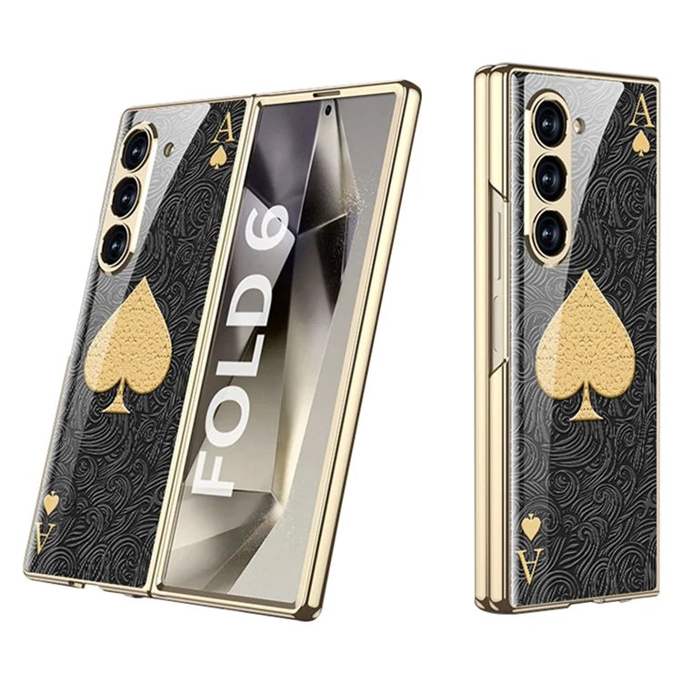 GKK For Samsung Galaxy Z Fold6 5G Case Electroplating Printed Pattern Tempered Glass+PC Phone Cover