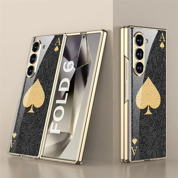 GKK For Samsung Galaxy Z Fold6 5G Case Electroplating Printed Pattern Tempered Glass+PC Phone Cover