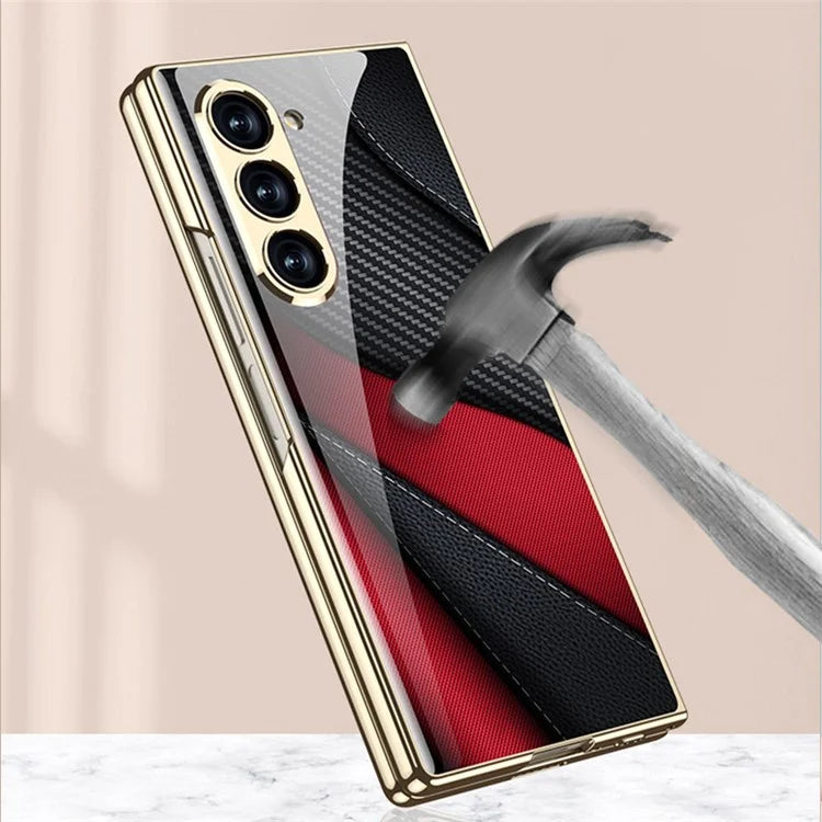 GKK For Samsung Galaxy Z Fold6 5G Case Electroplating Printed Pattern Tempered Glass+PC Phone Cover