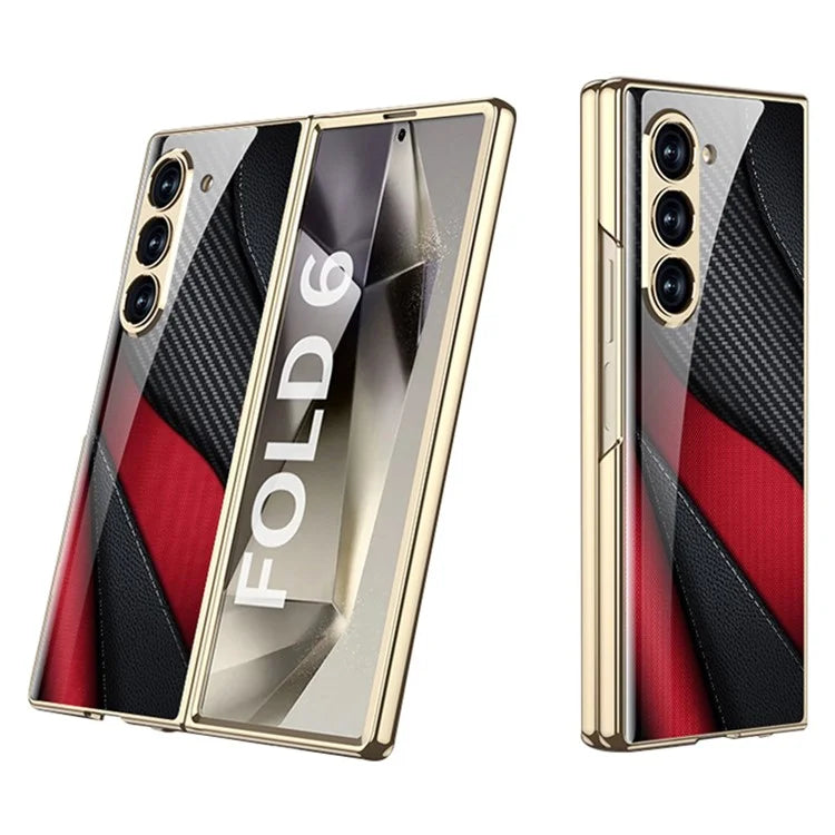 GKK For Samsung Galaxy Z Fold6 5G Case Electroplating Printed Pattern Tempered Glass+PC Phone Cover