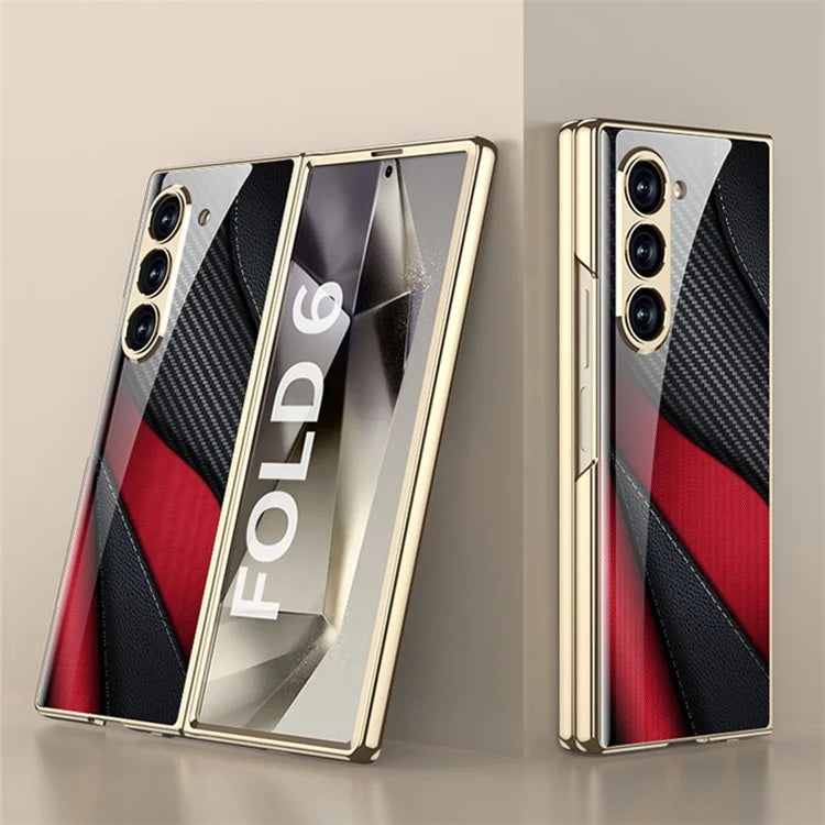 GKK For Samsung Galaxy Z Fold6 5G Case Electroplating Printed Pattern Tempered Glass+PC Phone Cover