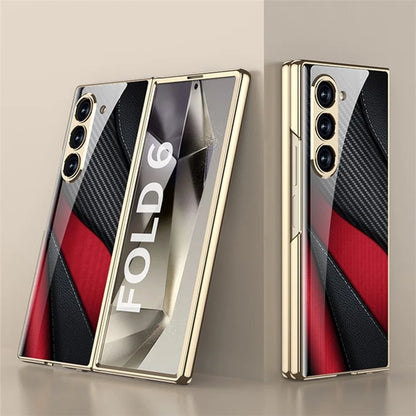 GKK For Samsung Galaxy Z Fold6 5G Case Electroplating Printed Pattern Tempered Glass+PC Phone Cover