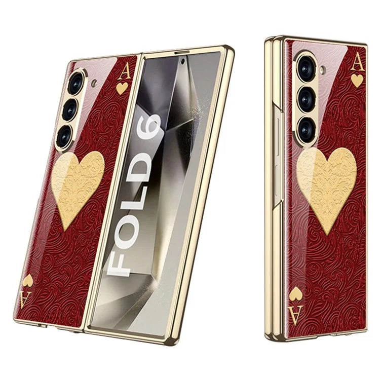 GKK For Samsung Galaxy Z Fold6 5G Case Electroplating Printed Pattern Tempered Glass+PC Phone Cover