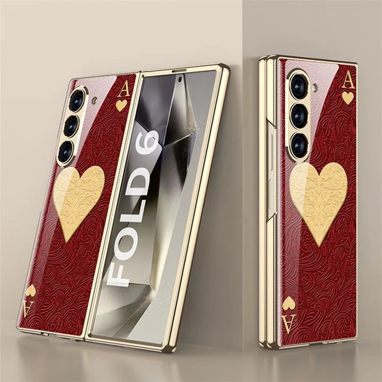 GKK For Samsung Galaxy Z Fold6 5G Case Electroplating Printed Pattern Tempered Glass+PC Phone Cover