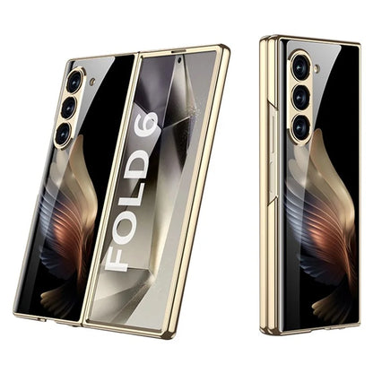 GKK For Samsung Galaxy Z Fold6 5G Case Electroplating Printed Pattern Tempered Glass+PC Phone Cover