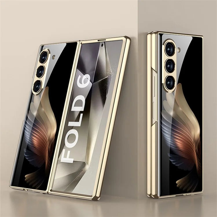 GKK For Samsung Galaxy Z Fold6 5G Case Electroplating Printed Pattern Tempered Glass+PC Phone Cover