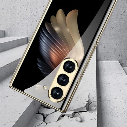 GKK For Samsung Galaxy Z Fold6 5G Case Electroplating Printed Pattern Tempered Glass+PC Phone Cover