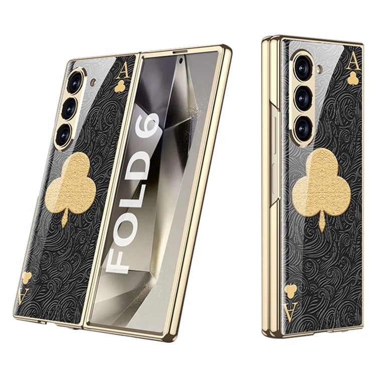 GKK For Samsung Galaxy Z Fold6 5G Case Electroplating Printed Pattern Tempered Glass+PC Phone Cover