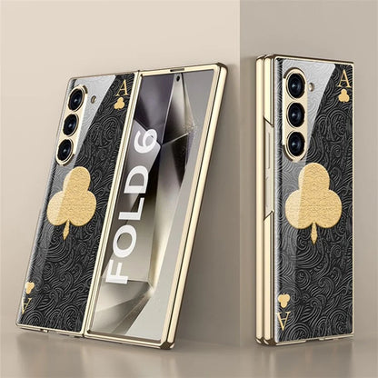 GKK For Samsung Galaxy Z Fold6 5G Case Electroplating Printed Pattern Tempered Glass+PC Phone Cover
