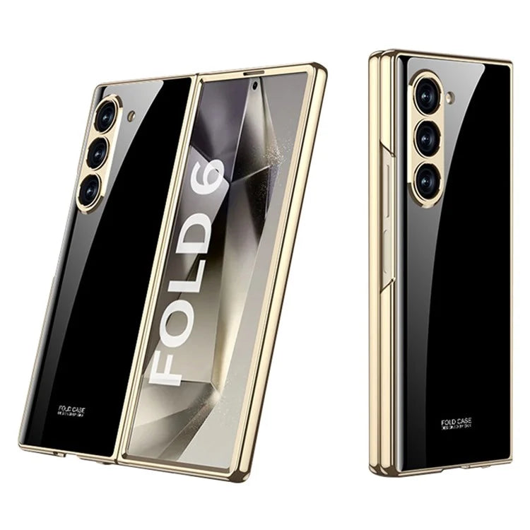 GKK For Samsung Galaxy Z Fold6 5G Case Electroplating Printed Pattern Tempered Glass+PC Phone Cover