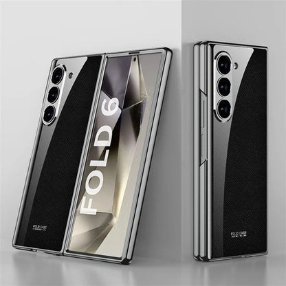 GKK For Samsung Galaxy Z Fold6 5G Case Electroplating Printed Pattern Tempered Glass+PC Phone Cover