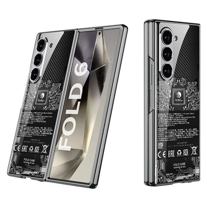 GKK For Samsung Galaxy Z Fold6 5G Case Electroplating Printed Pattern Tempered Glass+PC Phone Cover