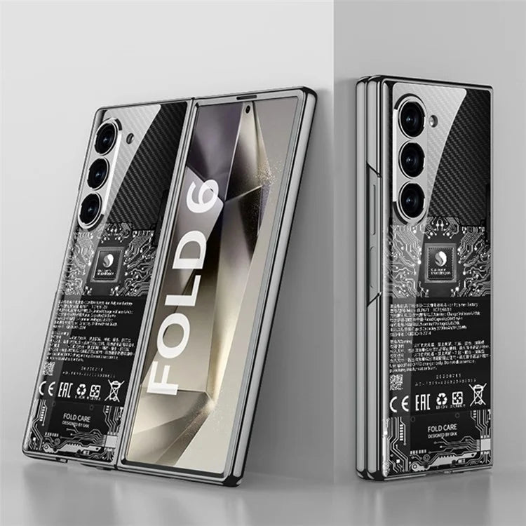 GKK For Samsung Galaxy Z Fold6 5G Case Electroplating Printed Pattern Tempered Glass+PC Phone Cover
