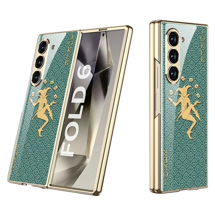 GKK For Samsung Galaxy Z Fold6 5G Case Electroplating Printed Pattern Tempered Glass+PC Phone Cover