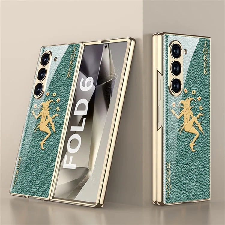 GKK For Samsung Galaxy Z Fold6 5G Case Electroplating Printed Pattern Tempered Glass+PC Phone Cover