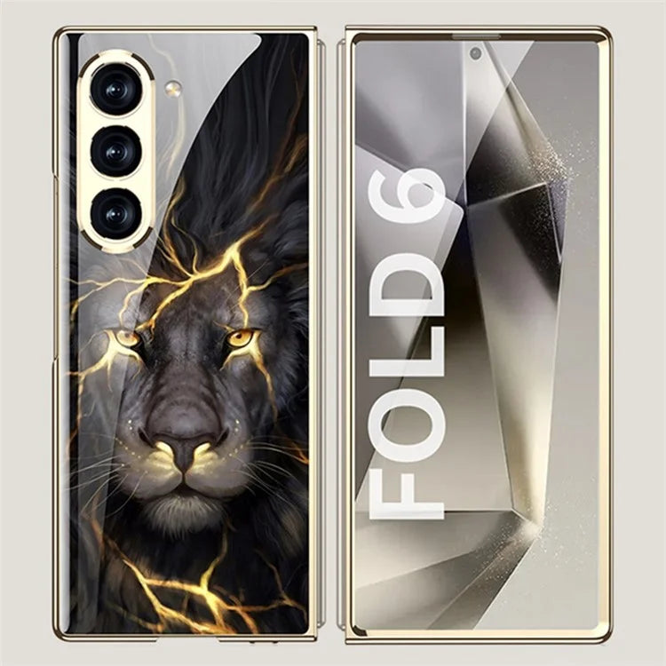 GKK For Samsung Galaxy Z Fold6 5G Case Electroplating Printed Pattern Tempered Glass+PC Phone Cover