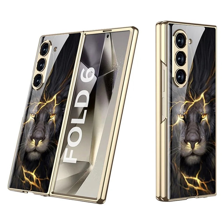 GKK For Samsung Galaxy Z Fold6 5G Case Electroplating Printed Pattern Tempered Glass+PC Phone Cover