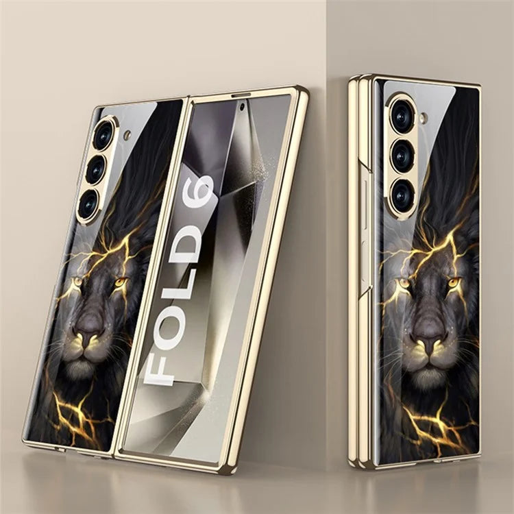 GKK For Samsung Galaxy Z Fold6 5G Case Electroplating Printed Pattern Tempered Glass+PC Phone Cover