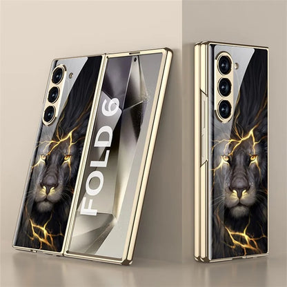 GKK For Samsung Galaxy Z Fold6 5G Case Electroplating Printed Pattern Tempered Glass+PC Phone Cover