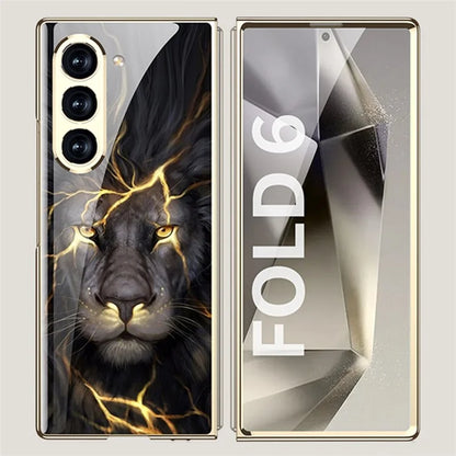 GKK For Samsung Galaxy Z Fold6 5G Case Electroplating Printed Pattern Tempered Glass+PC Phone Cover