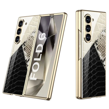 GKK For Samsung Galaxy Z Fold6 5G Case Printed Pattern Electroplating Tempered Glass+PC Phone Cover