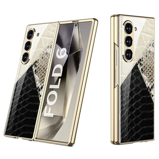 GKK For Samsung Galaxy Z Fold6 5G Case Printed Pattern Electroplating Tempered Glass+PC Phone Cover