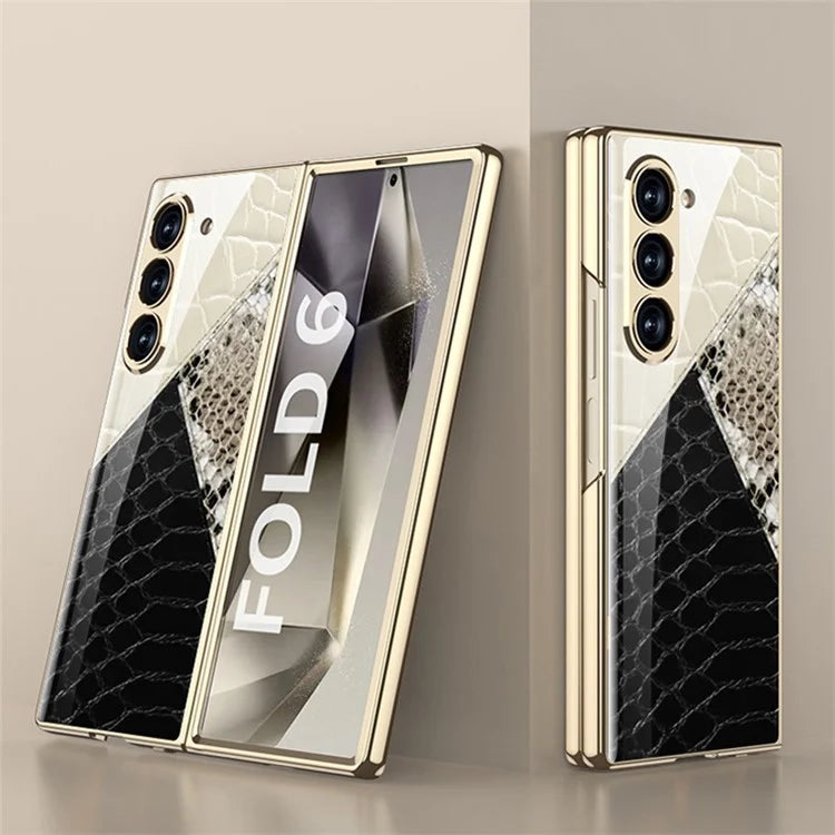 GKK For Samsung Galaxy Z Fold6 5G Case Printed Pattern Electroplating Tempered Glass+PC Phone Cover