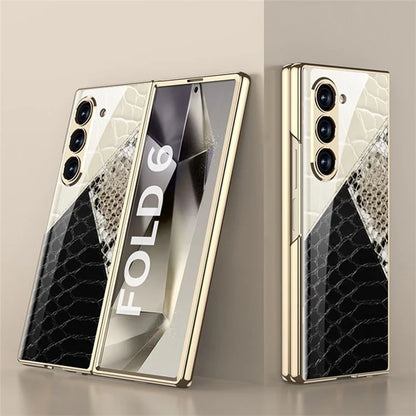 GKK For Samsung Galaxy Z Fold6 5G Case Printed Pattern Electroplating Tempered Glass+PC Phone Cover