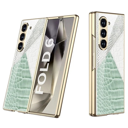 GKK For Samsung Galaxy Z Fold6 5G Case Printed Pattern Electroplating Tempered Glass+PC Phone Cover