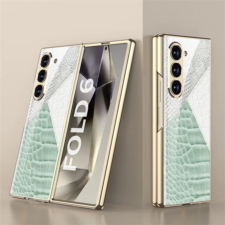 GKK For Samsung Galaxy Z Fold6 5G Case Printed Pattern Electroplating Tempered Glass+PC Phone Cover