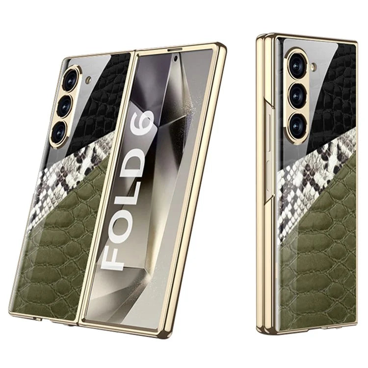 GKK For Samsung Galaxy Z Fold6 5G Case Printed Pattern Electroplating Tempered Glass+PC Phone Cover