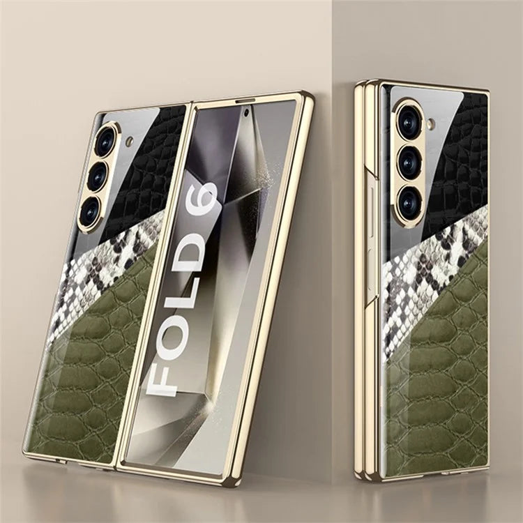 GKK For Samsung Galaxy Z Fold6 5G Case Printed Pattern Electroplating Tempered Glass+PC Phone Cover