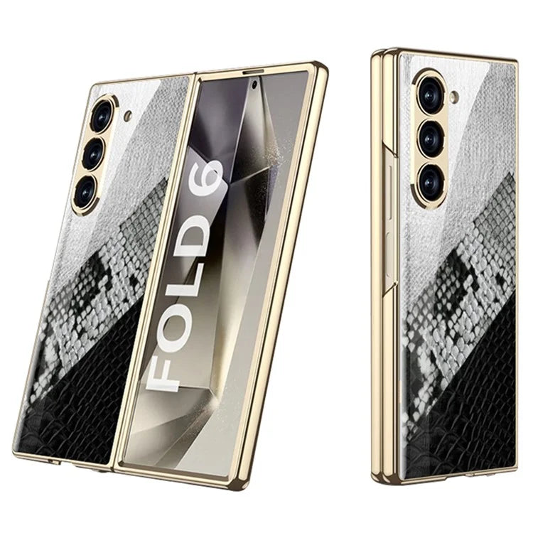 GKK For Samsung Galaxy Z Fold6 5G Case Printed Pattern Electroplating Tempered Glass+PC Phone Cover