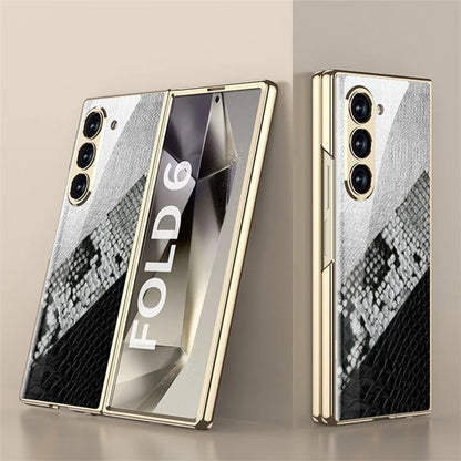 GKK For Samsung Galaxy Z Fold6 5G Case Printed Pattern Electroplating Tempered Glass+PC Phone Cover