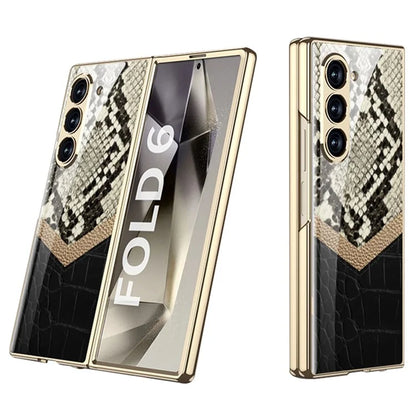 GKK For Samsung Galaxy Z Fold6 5G Case Printed Pattern Electroplating Tempered Glass+PC Phone Cover