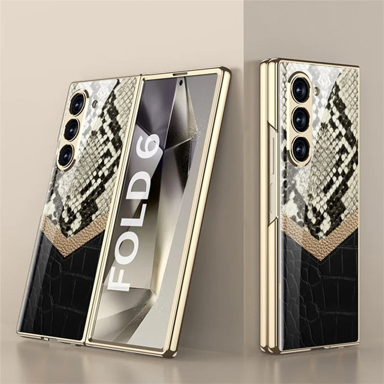 GKK For Samsung Galaxy Z Fold6 5G Case Printed Pattern Electroplating Tempered Glass+PC Phone Cover