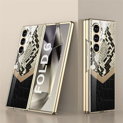 GKK For Samsung Galaxy Z Fold6 5G Case Printed Pattern Electroplating Tempered Glass+PC Phone Cover