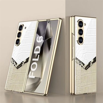 GKK For Samsung Galaxy Z Fold6 5G Case Printed Pattern Electroplating Tempered Glass+PC Phone Cover