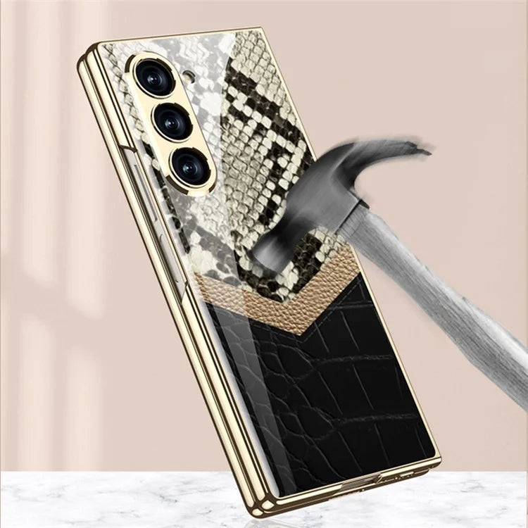 GKK For Samsung Galaxy Z Fold6 5G Case Printed Pattern Electroplating Tempered Glass+PC Phone Cover