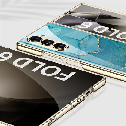 GKK For Samsung Galaxy Z Fold6 5G Case Printed Pattern Electroplating Tempered Glass+PC Phone Cover