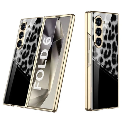 GKK For Samsung Galaxy Z Fold6 5G Case Printed Pattern Electroplating Tempered Glass+PC Phone Cover