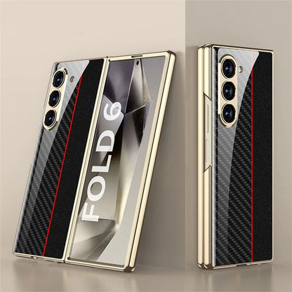 GKK For Samsung Galaxy Z Fold6 5G Case Printed Pattern Electroplating Tempered Glass+PC Phone Cover