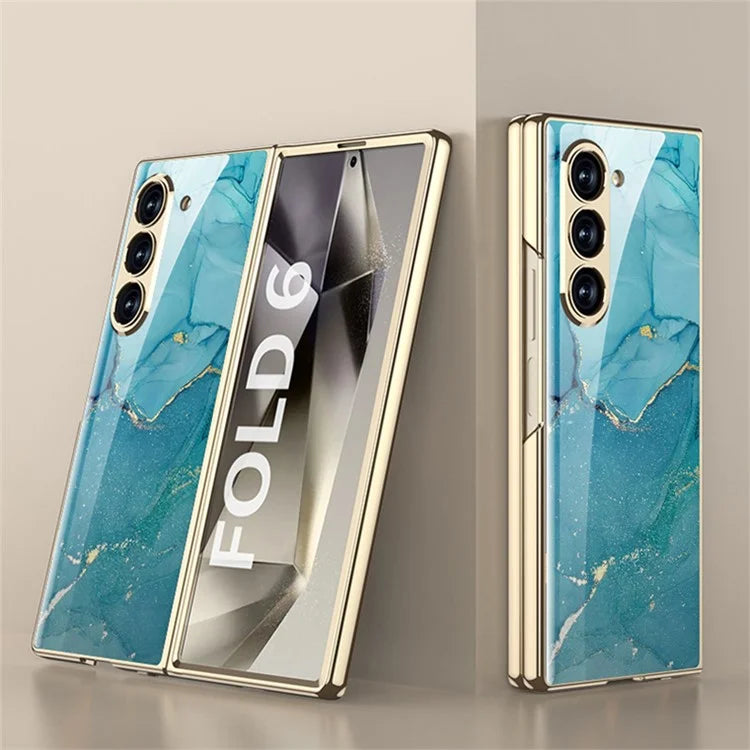 GKK For Samsung Galaxy Z Fold6 5G Case Printed Pattern Electroplating Tempered Glass+PC Phone Cover