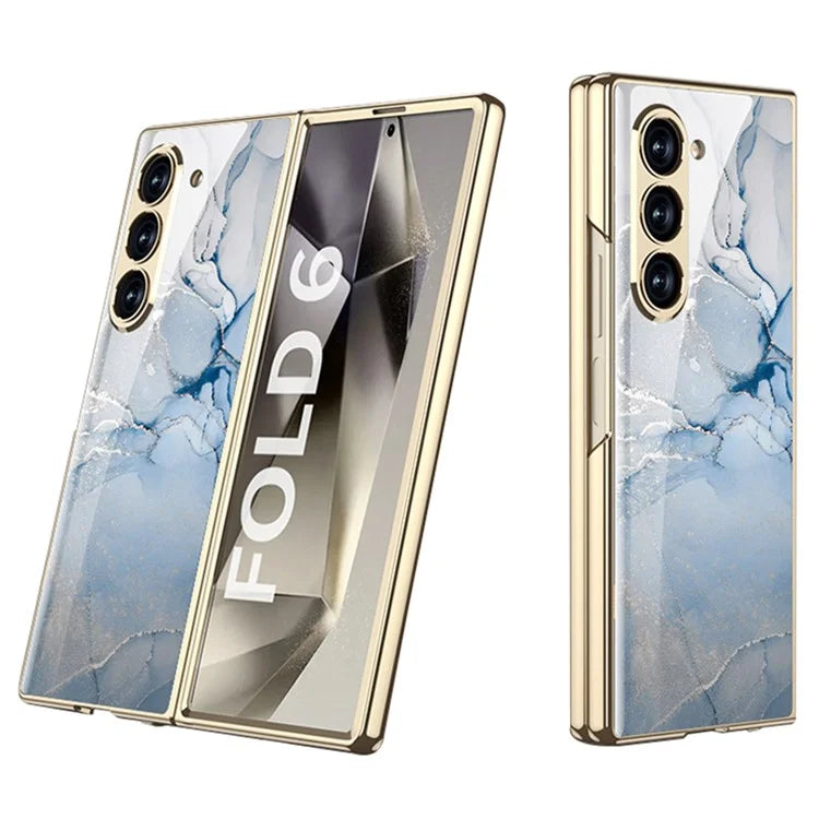 GKK For Samsung Galaxy Z Fold6 5G Case Printed Pattern Electroplating Tempered Glass+PC Phone Cover