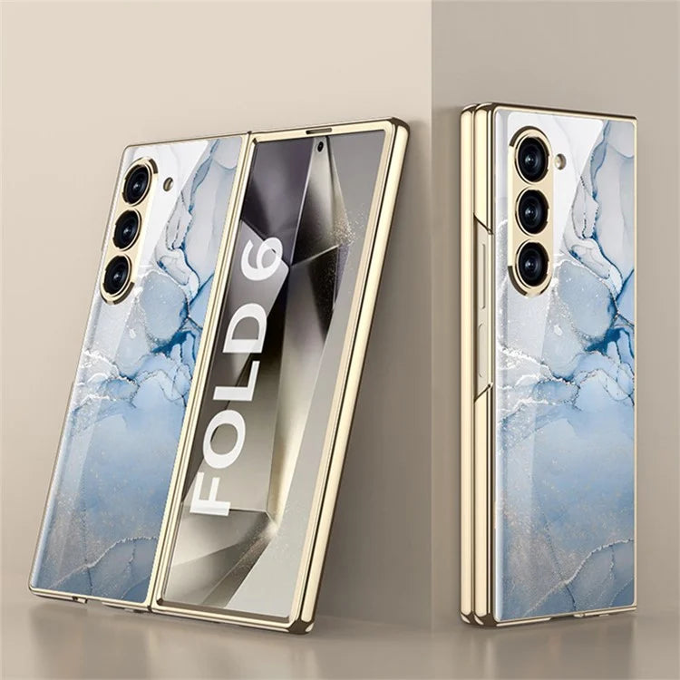 GKK For Samsung Galaxy Z Fold6 5G Case Printed Pattern Electroplating Tempered Glass+PC Phone Cover